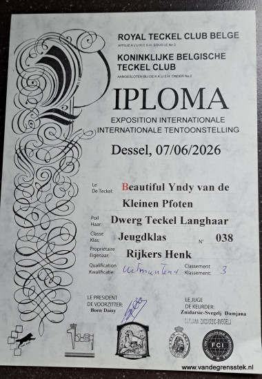 7-6-2026 Certificaat Yndy  Dessel (België)